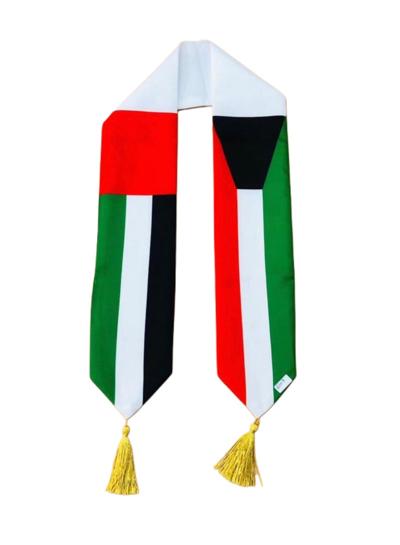 وشاح للأطفال مزين بعلم الكويت والإمارات العربية المتحدة مع شرابة